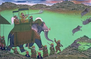 Maharana Sarup Singh fra Udaipur skyter villsvin fra Elephant-Back, Rajasthan, 1855.